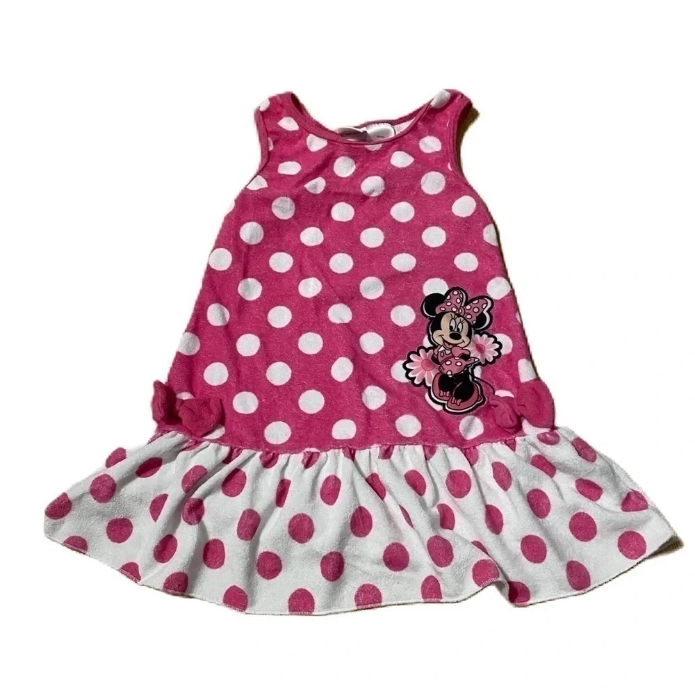 Disney Minnie Mouse Pink Polk Dot Terry Cloth Bathing Suit Swim Coverup 4T
